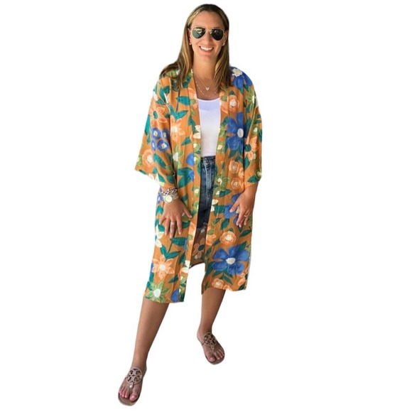 Do everything in love Tops - Do Everything in Love Multicolor Floral Long Kimono Shawl Coverup Size OS